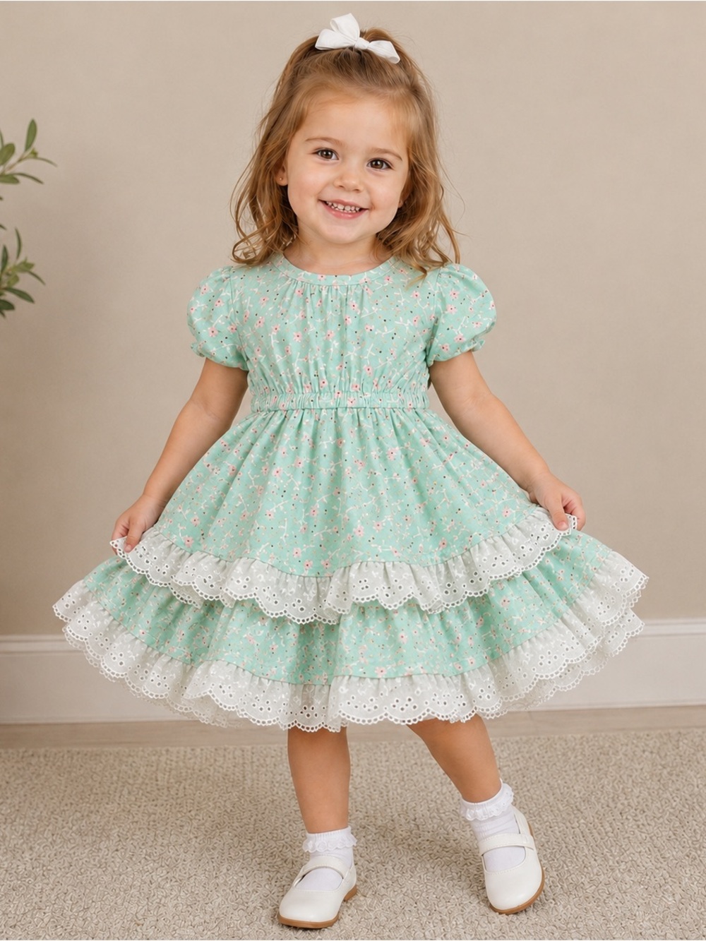 NWT Girls 4T Floral Eyelet Twirl Dress Cottagecore Handmade Boutique
